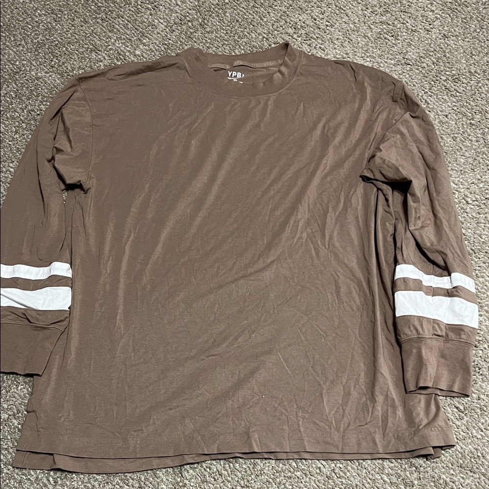 YPB Women's Casual Brown Long Sleeve Top with White Stripes